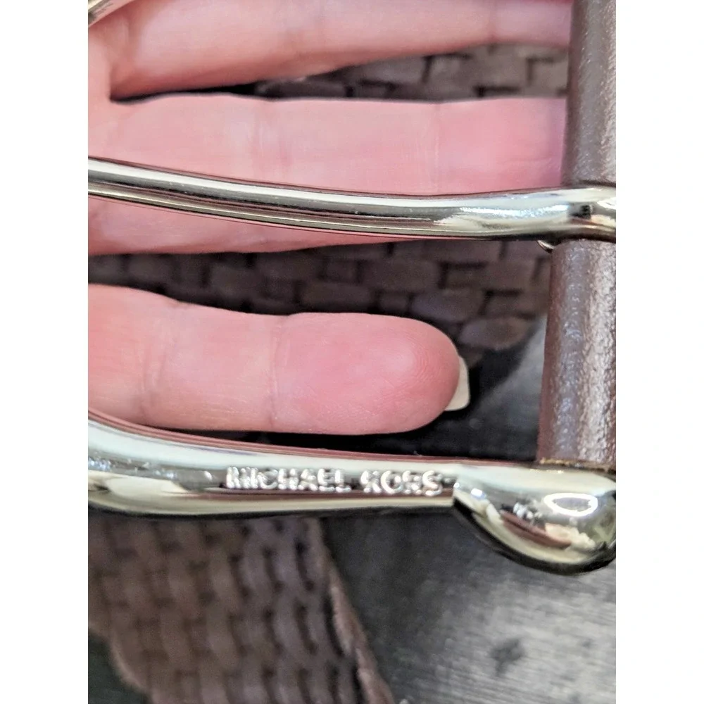 NWT Women's Michael Kors Brown Braided Leather‎ Belt Silver Accents Size XL 45